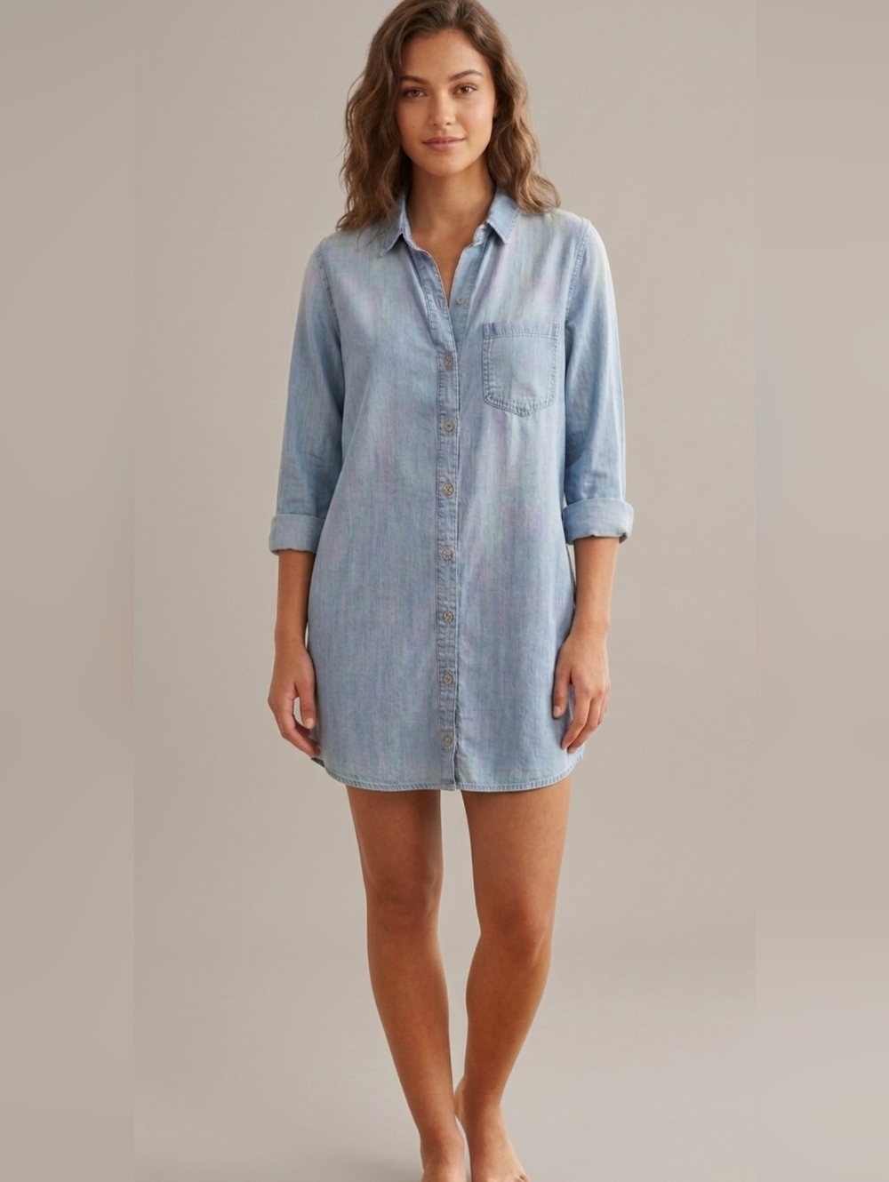 Cloth & Stone Women's Chambray Long Sleeve Button Down Shirt Dress! M Excellent